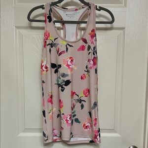 Athleta Women's Floral Tank Top - Pink and Forest Green Roses Fitness Workout M